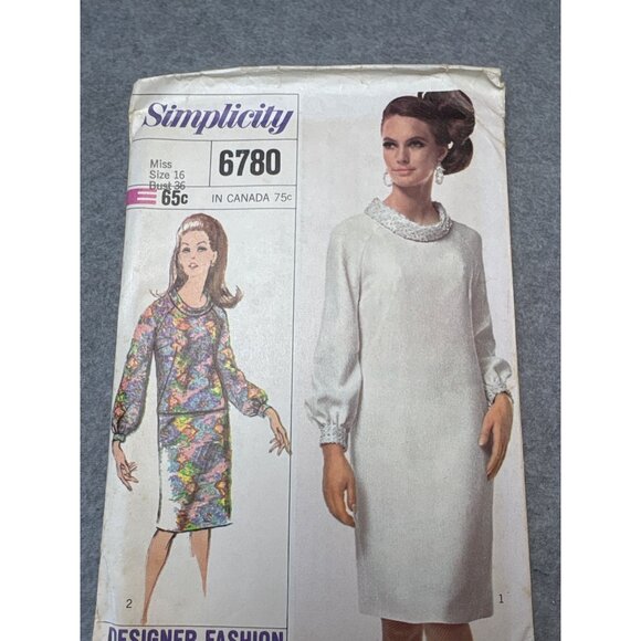 Simplicity 6780 Misses Dress Sewing Pattern Size 16 1966 Uncut - Picture 5 of 6